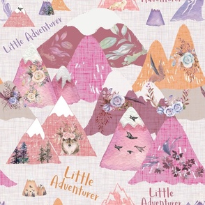 floral dreams pink mountains are calling  little adventurer