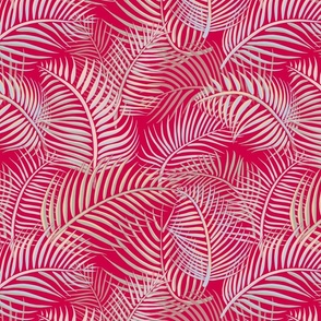 tropical VIVA MAGENTA with palm leaves - medium scale -14" fabric --12" wallpaper