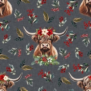 Highland Cow Floral Girls Wallpaper