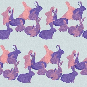 Loving Family Rabbits - Pink Purple on soft blue