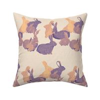 Loving Family Rabbits - Yellow Purple on soft yellow