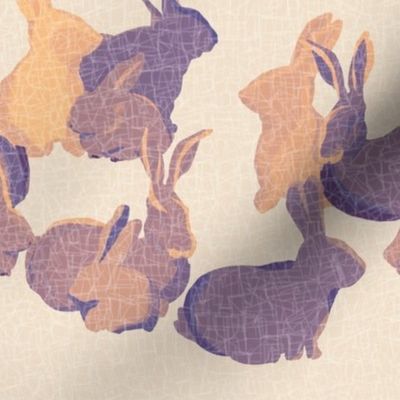 Loving Family Rabbits - Yellow Purple on soft yellow