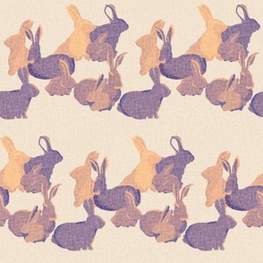 Loving Family Rabbits - Yellow Purple on soft yellow