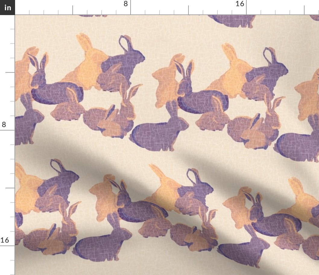 Loving Family Rabbits - Yellow Purple on soft yellow