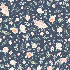 pink spring floral on stone blue background 