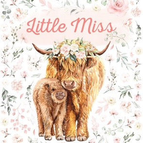 54x72" blush floral Highland cow - Little Miss