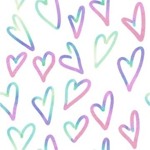 pink green watercolor hand drawn  hearts