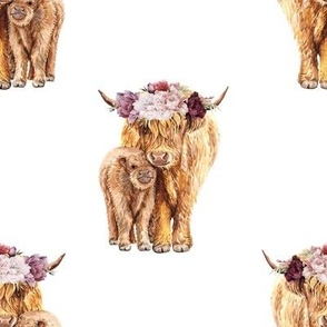 4" peonies highland cow floral