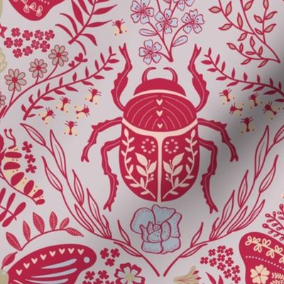 Viva Magenta Insects // medium // beetle, wasp, butterfly and moth with flowers in red