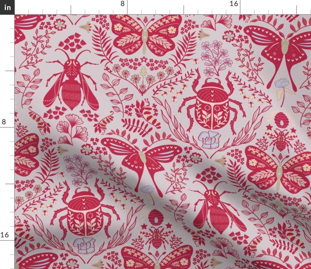 Viva Magenta Insects // medium // beetle, wasp, butterfly and moth with flowers in red