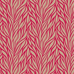 viva magenta "paper cut" abstract on pale khaki / inverse - medium scale