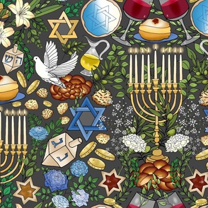 Happy Hanukkah (Gray large scale) 