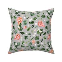 tropical pink flamingo on gray