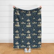 Summer breeze black bear floral on navy linen - medium