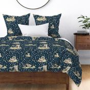 Summer breeze black bear floral on navy linen - medium