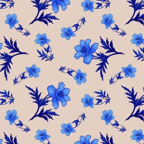 Blue Flowers on Beige