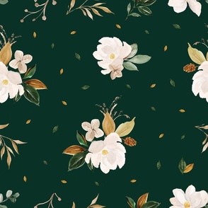 magnolia scattered on monstera green