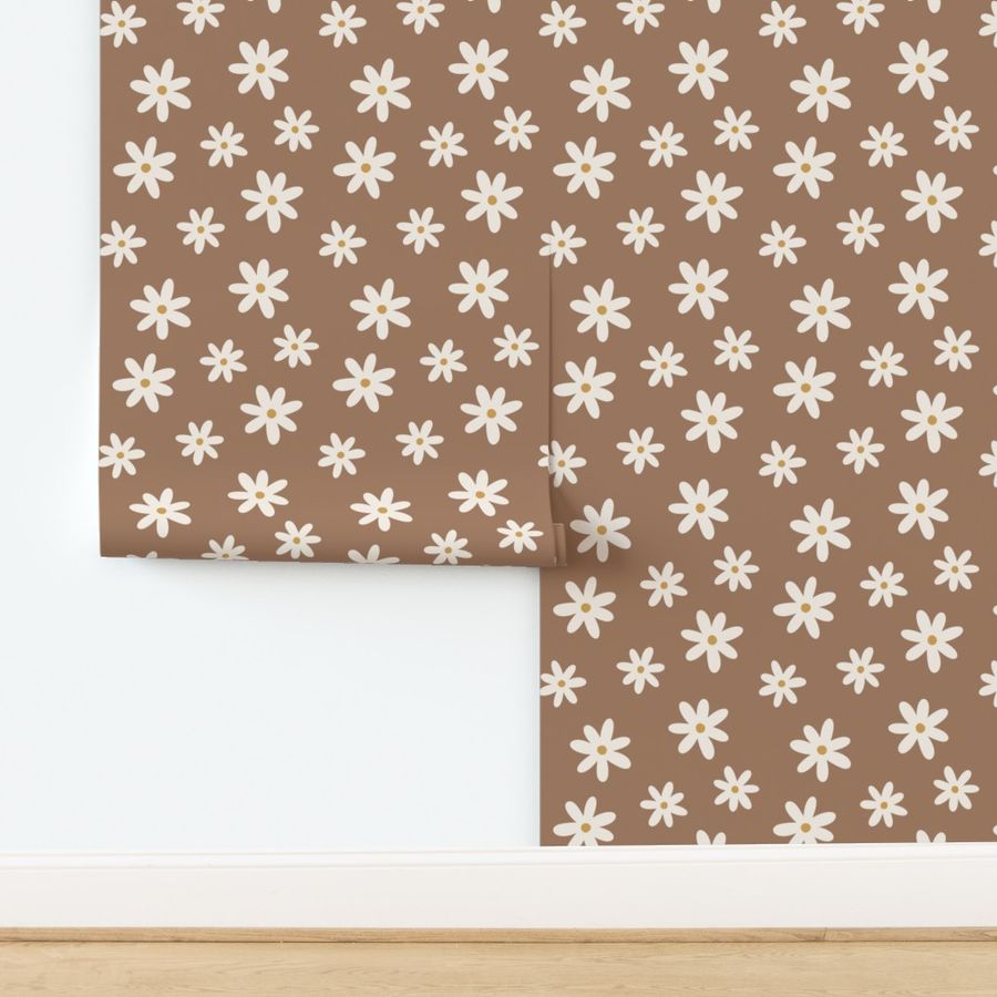 Ivory Daisies on Light Brown Background