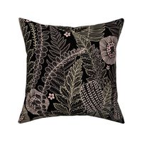 ferns and banksia on black