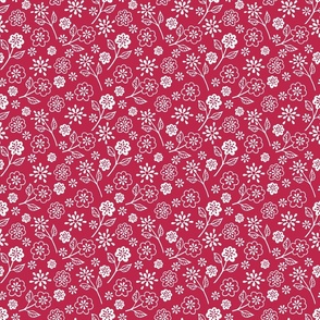 Assorted Flowers White Over Viva Magenta