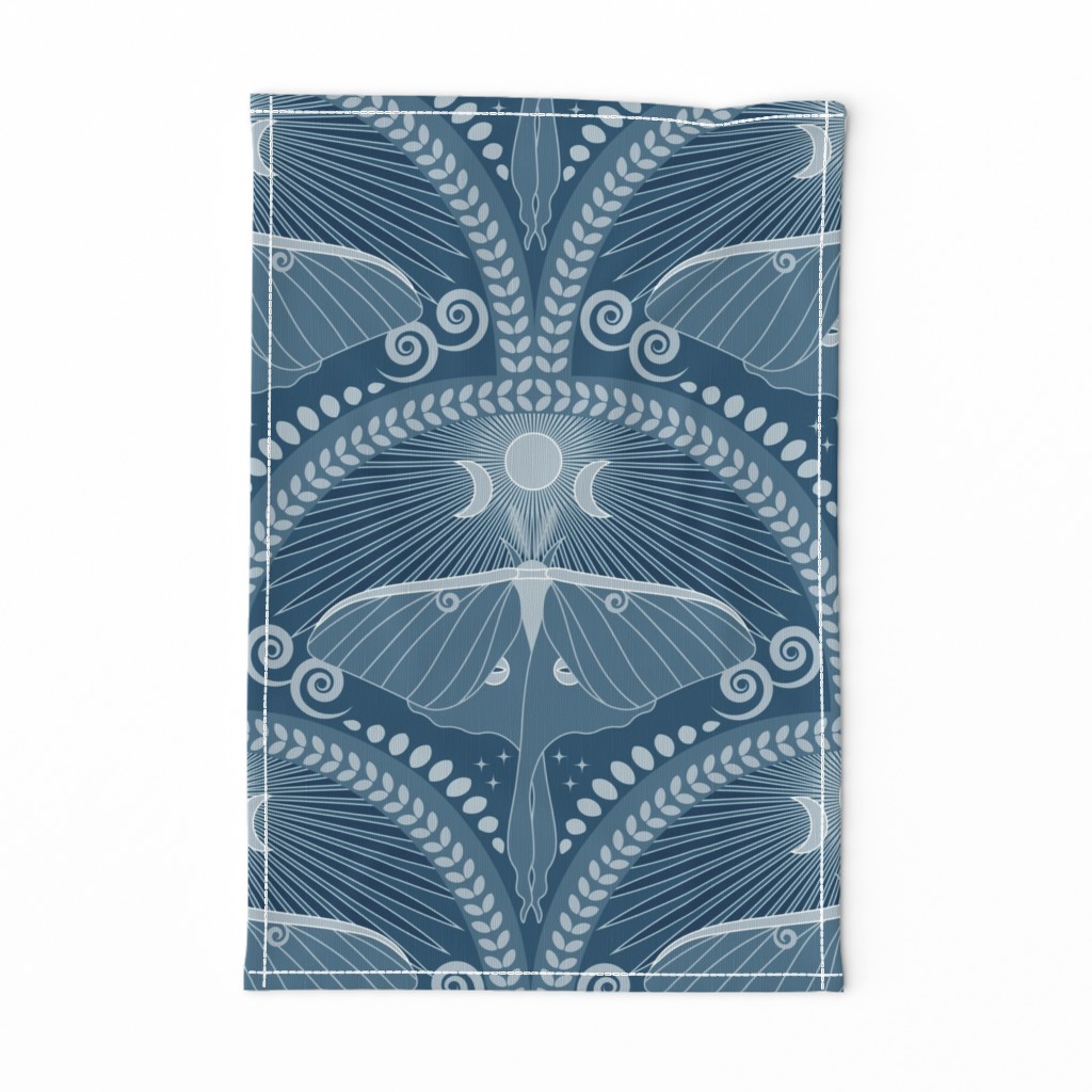 Nocturnal Luna Moth / Art Deco / Mystical Magical / Dark Moody / Prussian Blue / Large