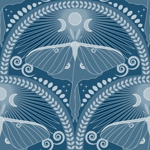 Nocturnal Luna Moth / Art Deco / Mystical Magical / Dark Moody / Prussian Blue / Large
