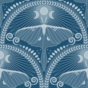 Nocturnal Luna Moth / Art Deco / Mystical Magical / Dark Moody / Prussian Blue / Small