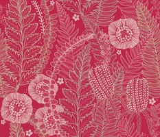 ferns and banksia on magenta