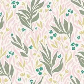 Textured Meadow, sage green and pink, medium, 14 inch, whimsical, woodland, floral, botanical