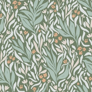 Textured Meadow, large, 24 inch, sage green, whimsical, woodland, floral, botanical
