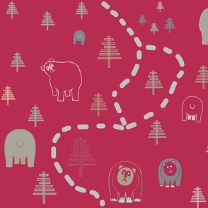 Bears Woodland Wilderness - Bear Map - Contemporary for Kids - Pantone Viva Magenta 