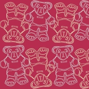 Teddy Bears Holding Hands Contemporary Line Outline Bears- Viva Magenta - Nursery Upholstery for kids
