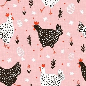 Black and white dotted Easter chickens blush pink