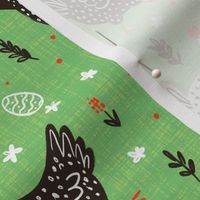 Black and white dotted Easter chickens green