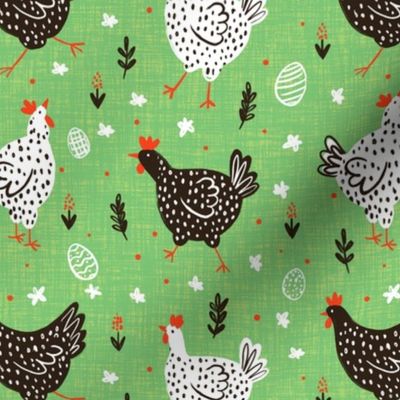 Black and white dotted Easter chickens green