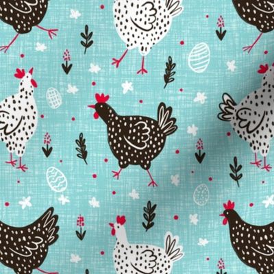 Black and white dotted Easter chickens turquoise