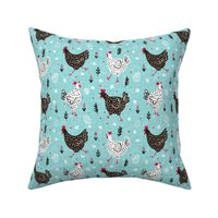 Black and white dotted Easter chickens turquoise