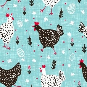 Black and white dotted Easter chickens turquoise