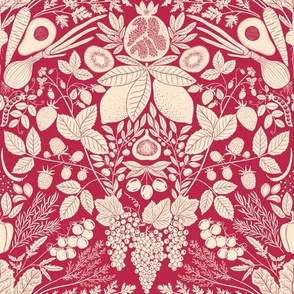 Fruits and Vegetables Damask Viva Magenta