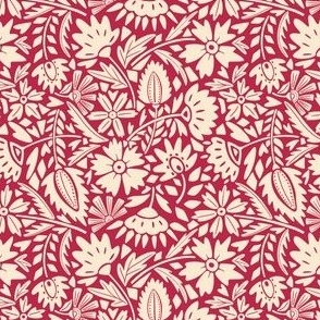 Scandinavian Block print Floral Viva Magenta background 