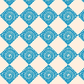 Check and twist, soft  blue and tan beige cream spiral corals in diamonds checks pattern, boho coastal chic beach house harlequin  tiless