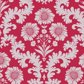  Intertwined Floral Damask  in Viva Magenta Wallpaper  Large Scale