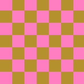 Pink and vintage gold checks. modern retro cool funky groovy checkerboard