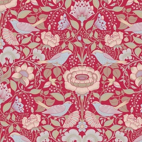 medium // Bird's Paradise Viva Magenta in William morris style 