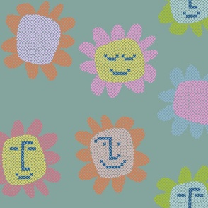 Hand-drawn Cross Stitch Florals (Sage Green)