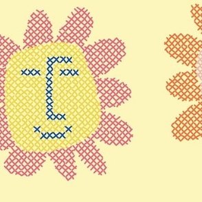 Hand-drawn Cross Stitch Florals (Lemon Yellow)