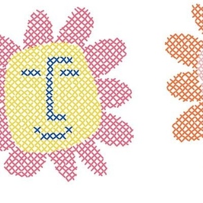 Hand-drawn Cross Stitch Florals (White)