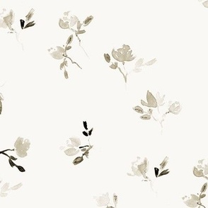 bellagio fiori in earthy shades on ivory - watercolor beige baby flowers - monochrome painted pretty florals b083-7