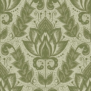 Medium Textured Floral Damask // dark sage green