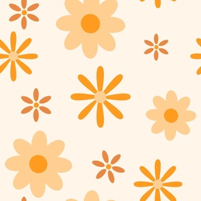 Monochrome orange retro floral (24”)